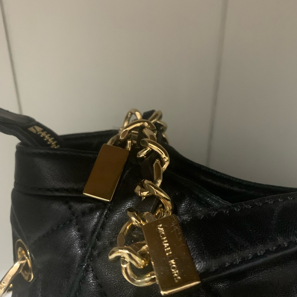 Michael Kors Black Leather Quilted Shoulder Bag with Gold Accents - Picture 5 of 11